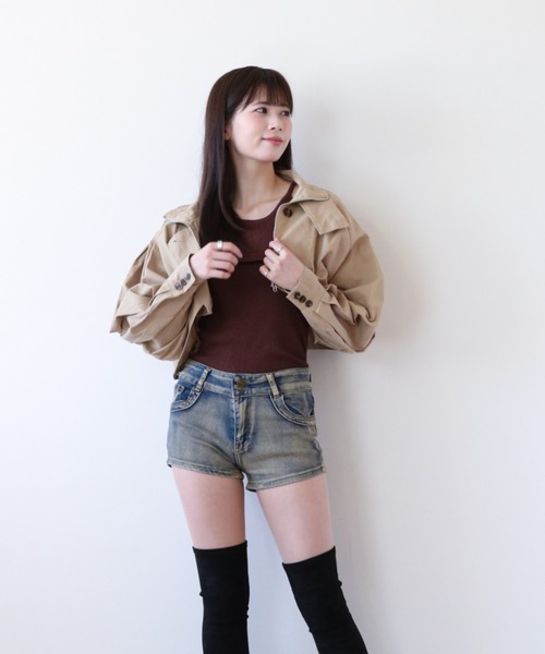 a lot of love（ア ロット オブ ラブ）の「バルーンスリーブ クロップドジャケット（ブルゾン・レディース・ベージュ/グリーン・FREE）」の7枚目の写真
