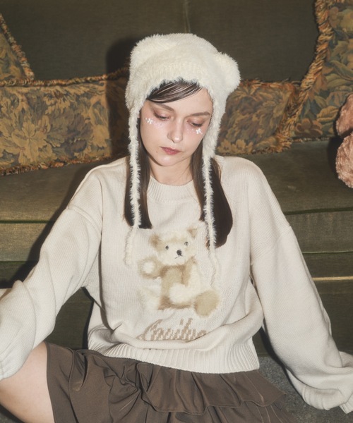 グニフニ さん くまちゃん ニット (トップスのニットはラスト) mini closet / くまちゃん付きミントグリーンニットトップス DB4243478