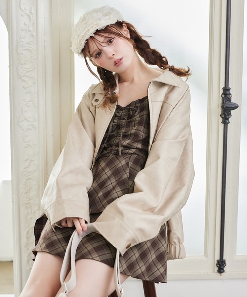 one after another NICE CLAUP(ワンアフターアナザーナイスクラップ)の「ミドルレザージャケット(ミリタリージャケット・レディース・ブラック/ベージュ/ブラウン・FREE)」の6枚目の写真