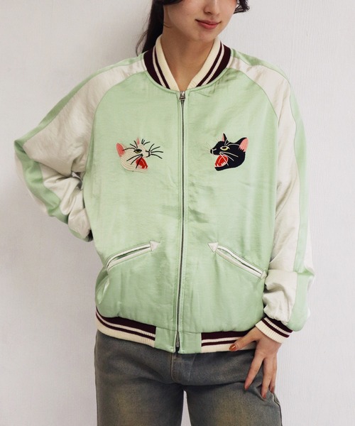 HOUSTON レディース スカジャン 猫刺繍（スカジャン）｜HOUSTON