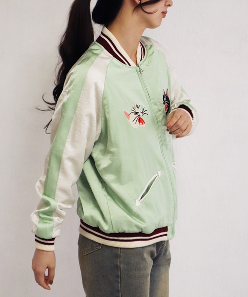 HOUSTON（ヒューストン）の「HOUSTON レディース スカジャン 猫刺繍