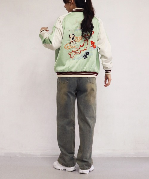 セール】HOUSTON レディース スカジャン 猫刺繍（スカジャン