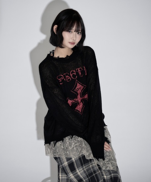 Cross Damage Knit / クロスダメージニット（ニット/セーター