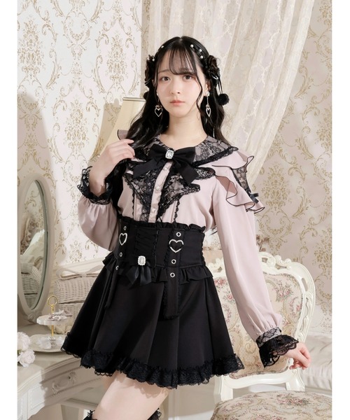 レースラッフルオープンショルダーブラウス（シャツ/ブラウス