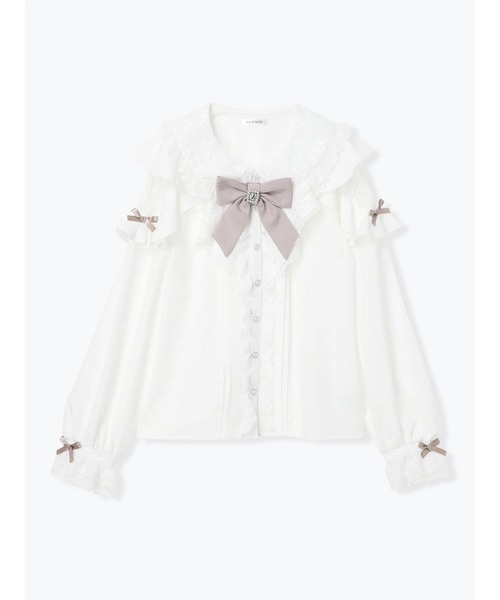 レースラッフルオープンショルダーブラウス（シャツ/ブラウス