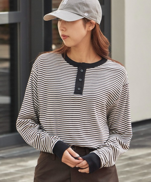 MILLER（ミラー）の「R.P.miller/ミラー パネルリブ CF ヘンリーネック 長袖カットソー H/N（Tシャツ/カットソー・レディース・ホワイト/ブラック/グレー/ホワイト系/ブラック系・LL/L/M）」の3枚目の写真