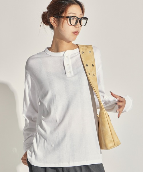 MILLER（ミラー）の「R.P.miller/ミラー パネルリブ CF ヘンリーネック 長袖カットソー H/N（Tシャツ/カットソー・レディース・ホワイト/ブラック/グレー/ホワイト系/ブラック系・LL/L/M）」の11枚目の写真