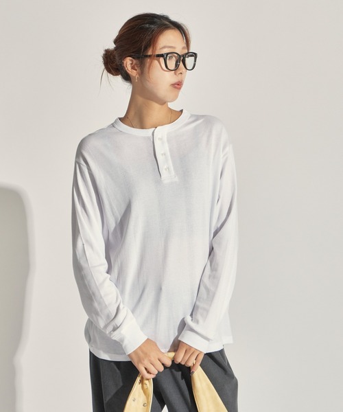 MILLER（ミラー）の「R.P.miller/ミラー パネルリブ CF ヘンリーネック 長袖カットソー H/N（Tシャツ/カットソー・レディース・ホワイト/ブラック/グレー/ホワイト系/ブラック系・LL/L/M）」の12枚目の写真