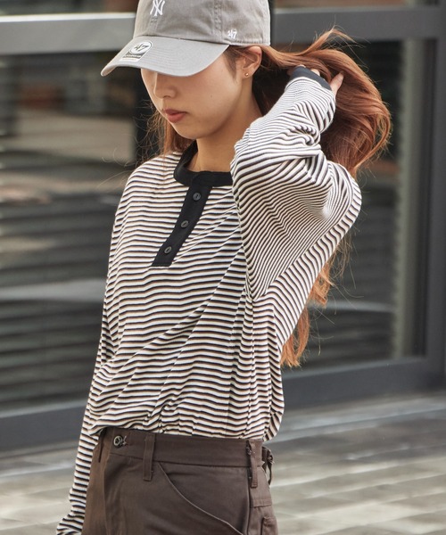 MILLER（ミラー）の「R.P.miller/ミラー パネルリブ CF ヘンリーネック 長袖カットソー H/N（Tシャツ/カットソー・レディース・ホワイト/ブラック/グレー/ホワイト系/ブラック系・LL/L/M）」の17枚目の写真