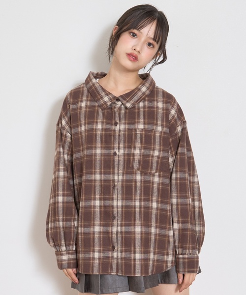 LOVETOXIC(ラブトキシック)の「2WAY長袖チェックシャツSET(シャツ/ブラウス・キッズ・ネイビー/エンジ/ブラウン/ブラック・L:160cm/S:140cm/M:150cm/130cm)」の1枚目の写真