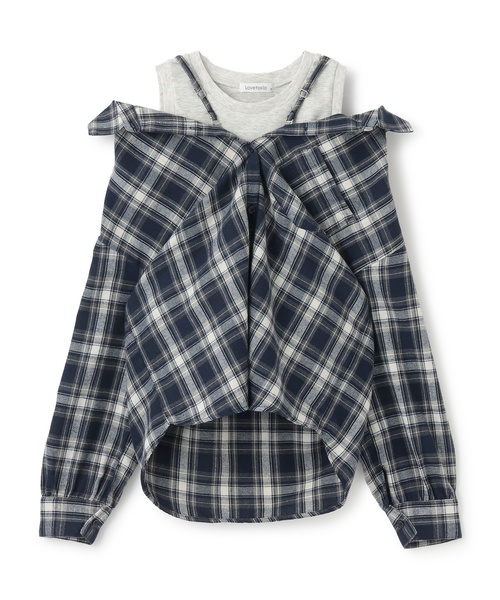 LOVETOXIC(ラブトキシック)の「2WAY長袖チェックシャツSET(シャツ/ブラウス・キッズ・ネイビー/エンジ/ブラウン/ブラック・L:160cm/S:140cm/M:150cm/130cm)」の8枚目の写真