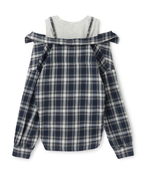 LOVETOXIC(ラブトキシック)の「2WAY長袖チェックシャツSET(シャツ/ブラウス・キッズ・ネイビー/エンジ/ブラウン/ブラック・L:160cm/S:140cm/M:150cm/130cm)」の9枚目の写真