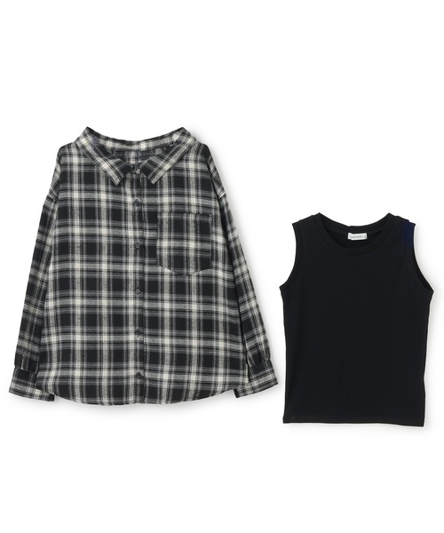 LOVETOXIC(ラブトキシック)の「2WAY長袖チェックシャツSET(シャツ/ブラウス・キッズ・ネイビー/エンジ/ブラウン/ブラック・L:160cm/S:140cm/M:150cm/130cm)」の13枚目の写真