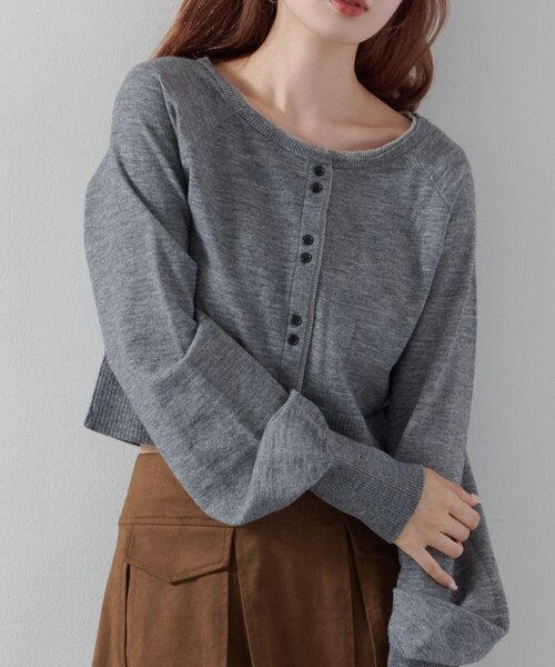 Kastane（カスタネ）の「【新色追加】レイヤード配色カーディガン（カーディガン/ボレロ・レディース・チャコールグレー/ピンク/ベージュ/レッド/アイボリー/グレー/ブルー・FREE）」の3枚目の写真