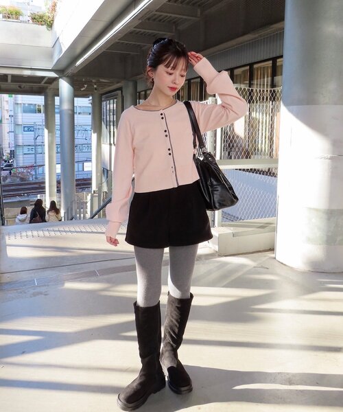 Kastane（カスタネ）の「【新色追加】レイヤード配色カーディガン（カーディガン/ボレロ・レディース・チャコールグレー/ピンク/ベージュ/レッド/アイボリー/グレー/ブルー・FREE）」の9枚目の写真