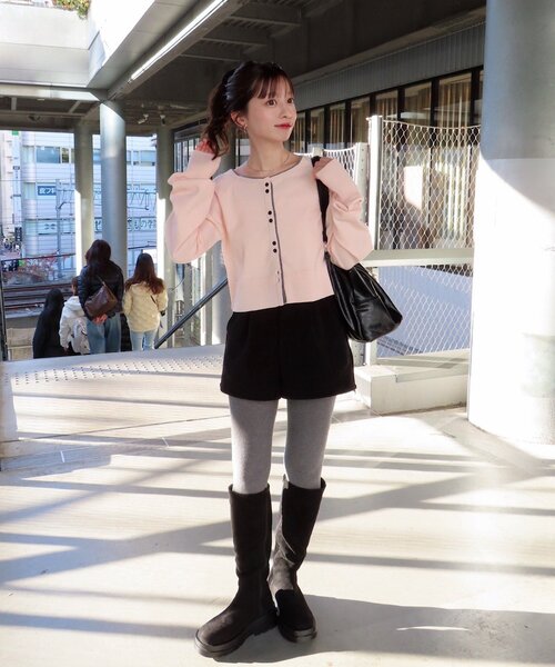 Kastane（カスタネ）の「【新色追加】レイヤード配色カーディガン（カーディガン/ボレロ・レディース・チャコールグレー/ピンク/ベージュ/レッド/アイボリー/グレー/ブルー・FREE）」の10枚目の写真