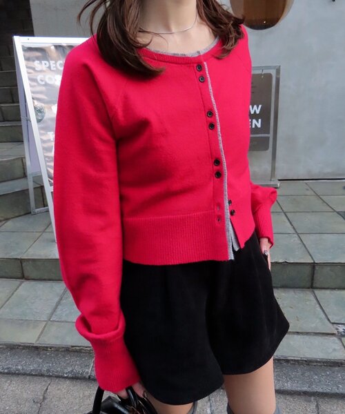 Kastane（カスタネ）の「【新色追加】レイヤード配色カーディガン（カーディガン/ボレロ・レディース・チャコールグレー/ピンク/ベージュ/レッド/アイボリー/グレー/ブルー・FREE）」の15枚目の写真