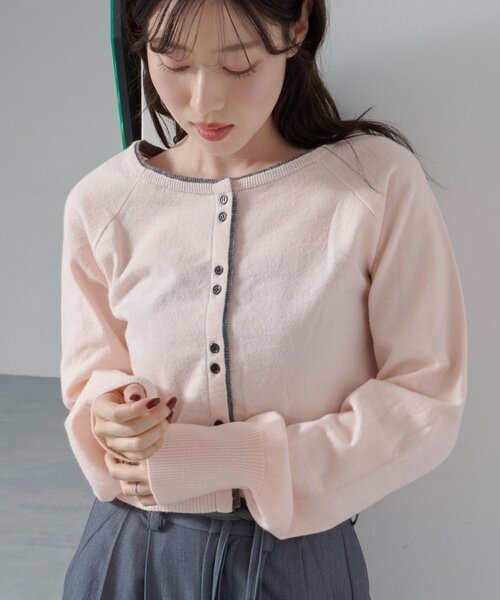 Kastane（カスタネ）の「【新色追加】レイヤード配色カーディガン（カーディガン/ボレロ・レディース・チャコールグレー/ピンク/ベージュ/レッド/アイボリー/グレー/ブルー・FREE）」の17枚目の写真