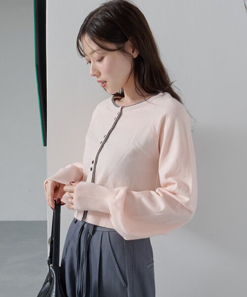 Kastane（カスタネ）の「【新色追加】レイヤード配色カーディガン（カーディガン/ボレロ・レディース・チャコールグレー/ピンク/ベージュ/レッド/アイボリー/グレー/ブルー・FREE）」の18枚目の写真