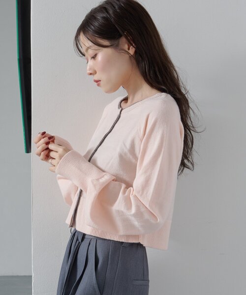 Kastane（カスタネ）の「【新色追加】レイヤード配色カーディガン（カーディガン/ボレロ・レディース・チャコールグレー/ピンク/ベージュ/レッド/アイボリー/グレー/ブルー・FREE）」の19枚目の写真