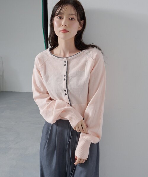 Kastane（カスタネ）の「【新色追加】レイヤード配色カーディガン（カーディガン/ボレロ・レディース・チャコールグレー/ピンク/ベージュ/レッド/アイボリー/グレー/ブルー・FREE）」の21枚目の写真