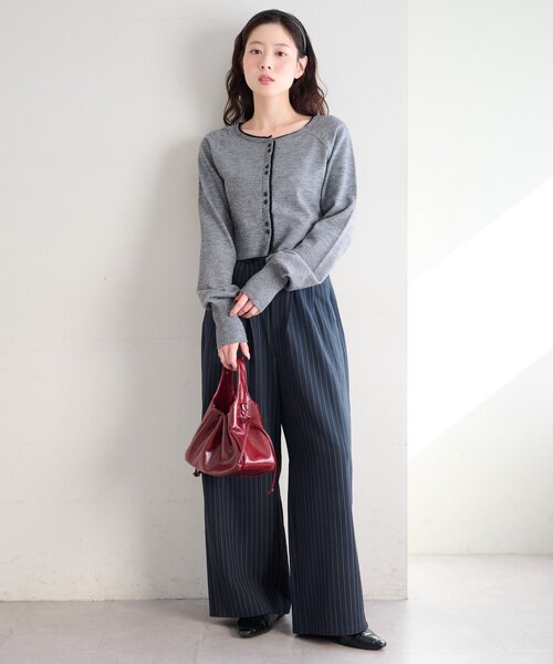 Kastane（カスタネ）の「【新色追加】レイヤード配色カーディガン（カーディガン/ボレロ・レディース・チャコールグレー/ピンク/ベージュ/レッド/アイボリー/グレー/ブルー・FREE）」の22枚目の写真