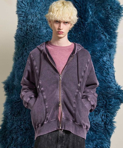 MAISON SPECIAL(メゾンスペシャル)の「《UNISEX》Piping Switching Prime-Over Pigment-dye ZIP Hoodie/パイピング切り替えプライムオーバーピグメントダイジップフーディー【MAISON SPECIAL/メゾンスペシャル】(パーカー・メンズ・ピンク/ブルー/グレー/ブラック・1/2/0)」の2枚目の写真