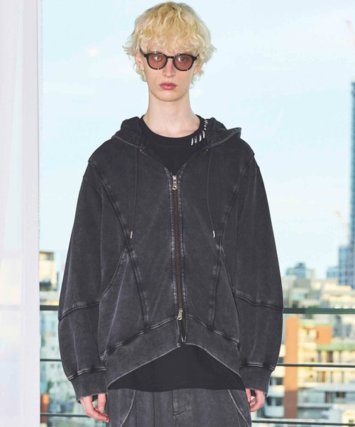 UNISEX》Piping Switching Prime-Over Pigment-dye ZIP Hoodie