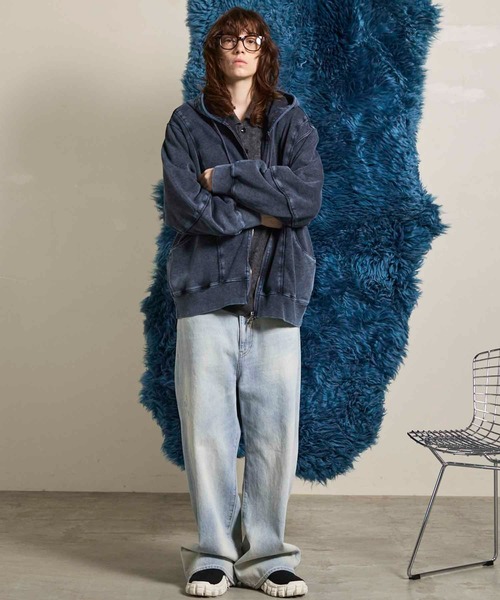 MAISON SPECIAL(メゾンスペシャル)の「《UNISEX》Piping Switching Prime-Over Pigment-dye ZIP Hoodie/パイピング切り替えプライムオーバーピグメントダイジップフーディー【MAISON SPECIAL/メゾンスペシャル】(パーカー・メンズ・ピンク/ブルー/グレー/ブラック・1/2/0)」の12枚目の写真
