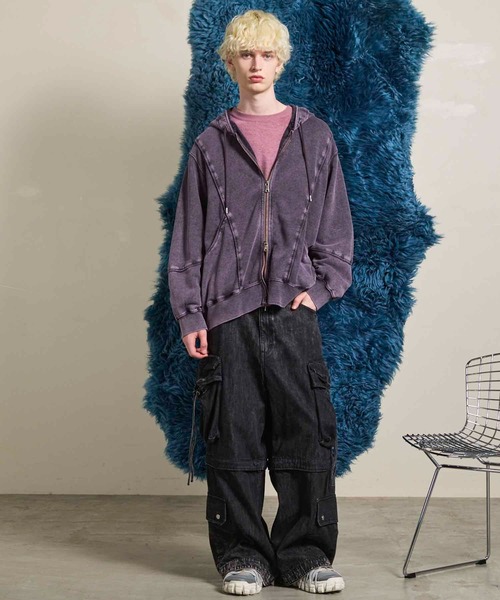 MAISON SPECIAL(メゾンスペシャル)の「《UNISEX》Piping Switching Prime-Over Pigment-dye ZIP Hoodie/パイピング切り替えプライムオーバーピグメントダイジップフーディー【MAISON SPECIAL/メゾンスペシャル】(パーカー・メンズ・ピンク/ブルー/グレー/ブラック・1/2/0)」の10枚目の写真