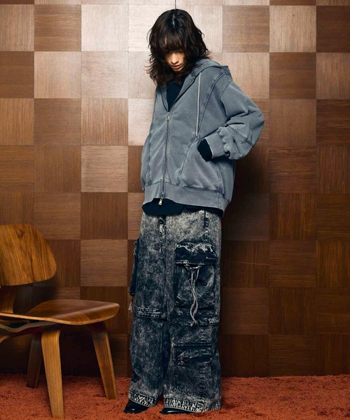 MAISON SPECIAL(メゾンスペシャル)の「《UNISEX》Piping Switching Prime-Over Pigment-dye ZIP Hoodie/パイピング切り替えプライムオーバーピグメントダイジップフーディー【MAISON SPECIAL/メゾンスペシャル】(パーカー・メンズ・ピンク/ブルー/グレー/ブラック・1/2/0)」の14枚目の写真