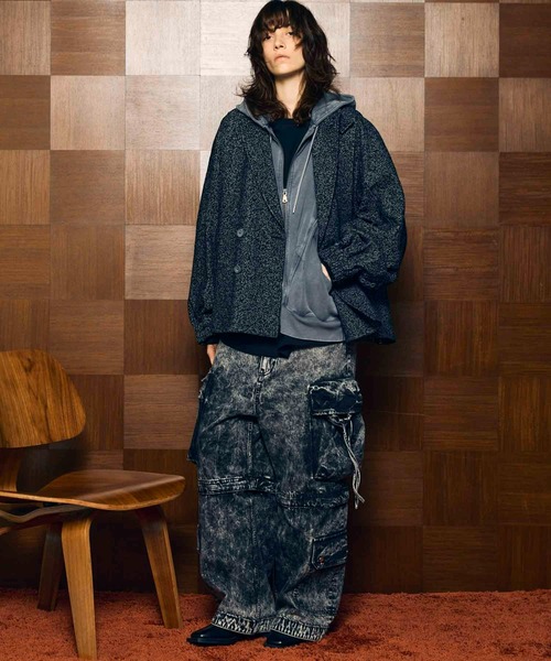 UNISEX》Piping Switching Prime-Over Pigment-dye ZIP Hoodie