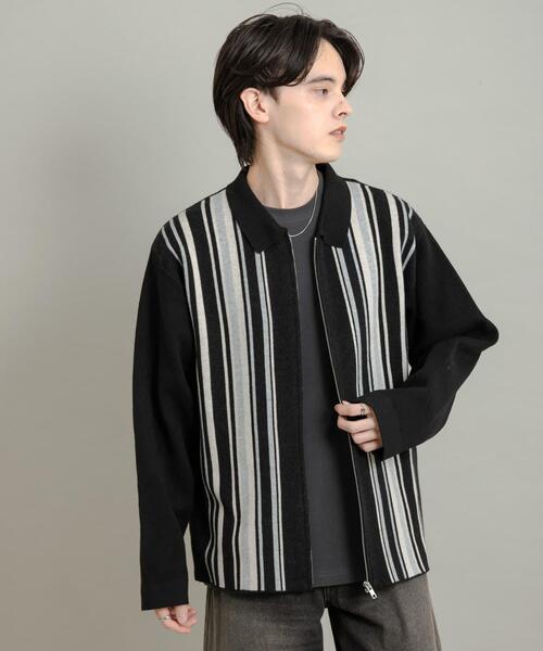 ストライプZIPニットシャツ（ニット/セーター）｜SENSE OF PLACE by