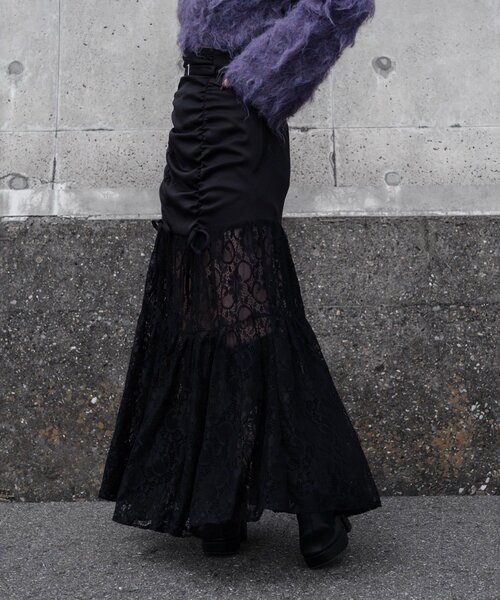 Mavie..7（メヴィセットゥ）の「【Mavie..7】【3サイズ展開】レース切替ロングスカート（スカート・レディース・ブラック・X-SMALL/SMALL/MEDIUM）」の3枚目の写真