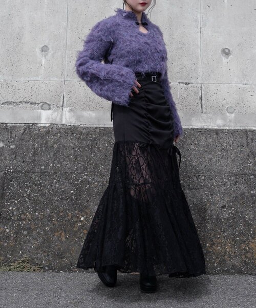 Mavie..7（メヴィセットゥ）の「【Mavie..7】【3サイズ展開】レース切替ロングスカート（スカート・レディース・ブラック・X-SMALL/SMALL/MEDIUM）」の4枚目の写真