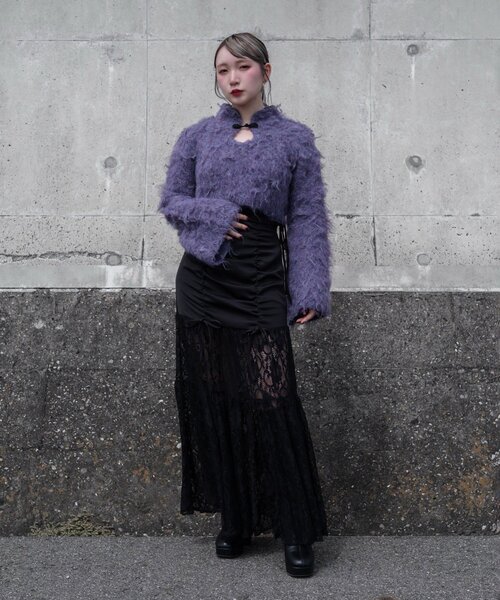 Mavie..7（メヴィセットゥ）の「【Mavie..7】【3サイズ展開】レース切替ロングスカート（スカート・レディース・ブラック・X-SMALL/SMALL/MEDIUM）」の5枚目の写真