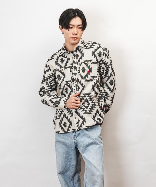 garsonwave(ギャルソンウェーブ)の「Healthknit Product ヘルスニットプロダクト コヨーテ 刺繍 オルテガ柄 シャツ(GW)(シャツ/ブラウス・メンズ・ブラック/ホワイト・XL/L/M)」の3枚目の写真