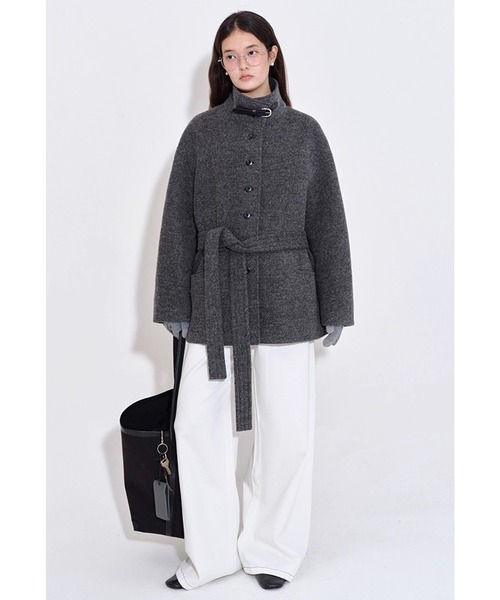 スタンドカラー ウエストベルト ウールハーフコート FQ25W125【Fano