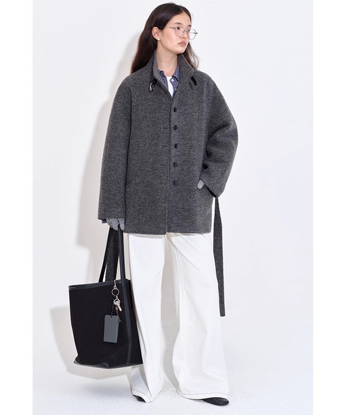 スタンドカラー ウエストベルト ウールハーフコート FQ25W125【Fano