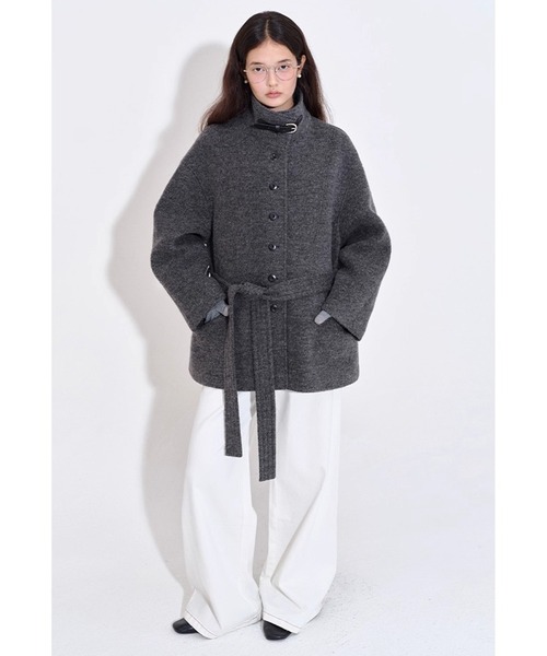スタンドカラー ウエストベルト ウールハーフコート FQ25W125【Fano