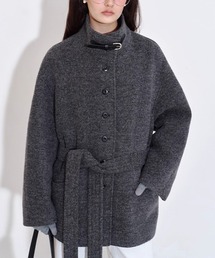 スタンドカラー ウエストベルト ウールハーフコート FQ25W125【Fano