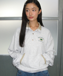 CHECK DETAIL HALF SNAP SWEAT ANORAK WHITE MELANGE