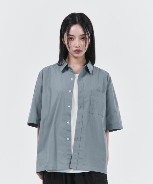 SIGNATURE（シグネチャ）の「サマーオックスフォードクロップハーフシャツ[ブルー]（シャツ/ブラウス・レディース・その他・MEDIUM/LARGE）」の6枚目の写真