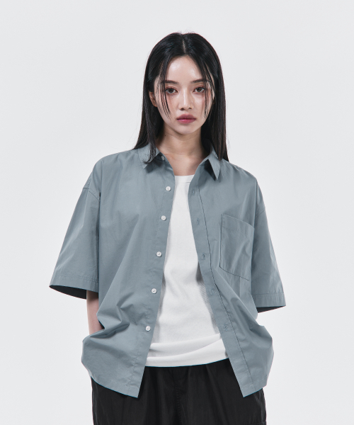 SIGNATURE（シグネチャ）の「サマーオックスフォードクロップハーフシャツ[ブルー]（シャツ/ブラウス・レディース・その他・MEDIUM/LARGE）」の7枚目の写真