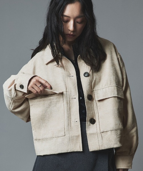 W:Huku（フーク）の「ソフトスウェード ルーズ ショート ブルゾン / Soft Suede Loose-Fit Short Blouson（ブルゾン・レディース・ブラック/アイボリー/ブラウン・FREE）」の3枚目の写真