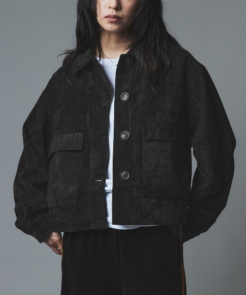 W:Huku（フーク）の「ソフトスウェード ルーズ ショート ブルゾン / Soft Suede Loose-Fit Short Blouson（ブルゾン・レディース・ブラック/アイボリー/ブラウン・FREE）」の4枚目の写真
