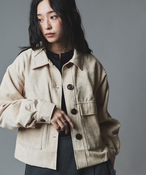 W:Huku（フーク）の「ソフトスウェード ルーズ ショート ブルゾン / Soft Suede Loose-Fit Short Blouson（ブルゾン・レディース・ブラック/アイボリー/ブラウン・FREE）」の5枚目の写真