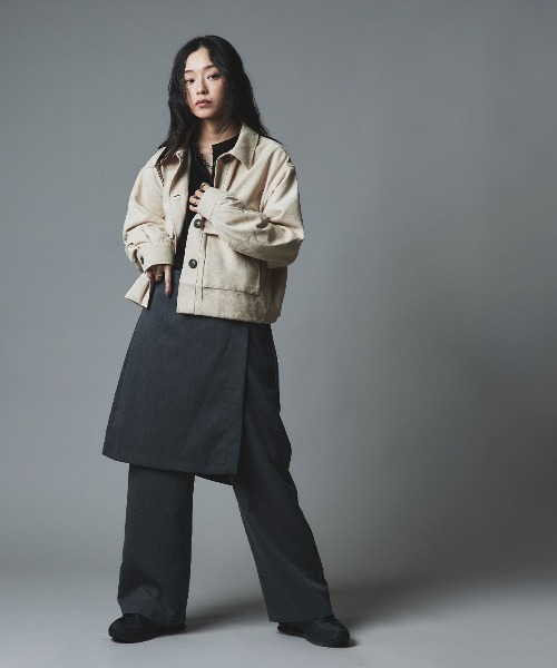 W:Huku（フーク）の「ソフトスウェード ルーズ ショート ブルゾン / Soft Suede Loose-Fit Short Blouson（ブルゾン・レディース・ブラック/アイボリー/ブラウン・FREE）」の7枚目の写真