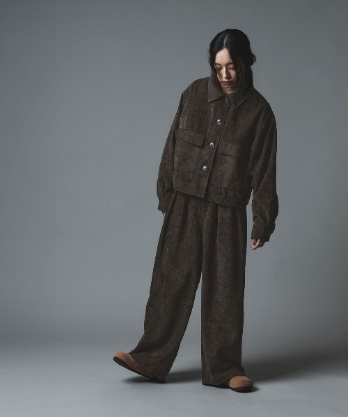 W:Huku（フーク）の「ソフトスウェード ルーズ ショート ブルゾン / Soft Suede Loose-Fit Short Blouson（ブルゾン・レディース・ブラック/アイボリー/ブラウン・FREE）」の8枚目の写真