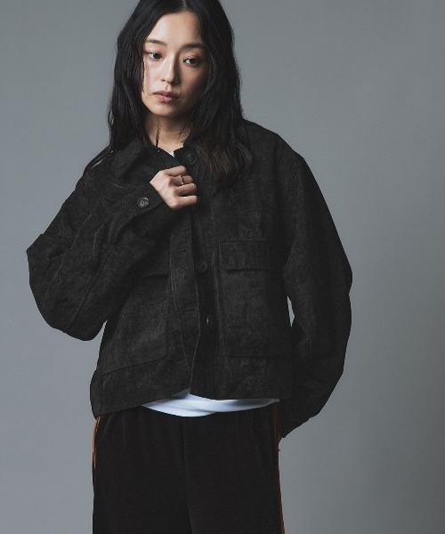 W:Huku（フーク）の「ソフトスウェード ルーズ ショート ブルゾン / Soft Suede Loose-Fit Short Blouson（ブルゾン・レディース・ブラック/アイボリー/ブラウン・FREE）」の9枚目の写真